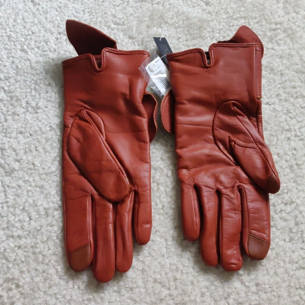 New!Banana Republic Classic Chestnut Goat Leather Bow Gloves Retro Cottage Core